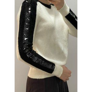 1. State Soft Cream and Black Sequin Crewneck Pullover Size XS